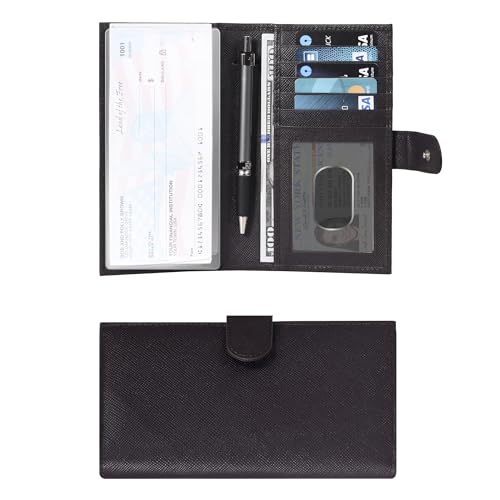 Oak Leathers Leather Checkbook Cover for Men & Women -RFID Slim Wallet Pen Holder Credit Card Gift Duplicate Checks Minimalist Design2
