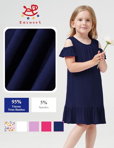 Girls Summer Dress Bamboo Viscose Short Sleeve Off Shoulder Casual Dresses3