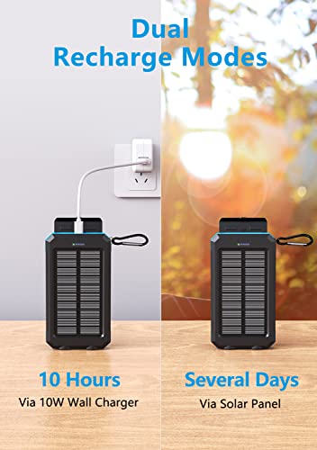 Portable Charger Solar Power Bank 25000Mah Waterproof External Battery Pack With Dual 5V Usb Outputs For All Cellphones, Tablets Electronic Devices, Bright Led Flashlight Perfect For Camping & Hiking #TOP5