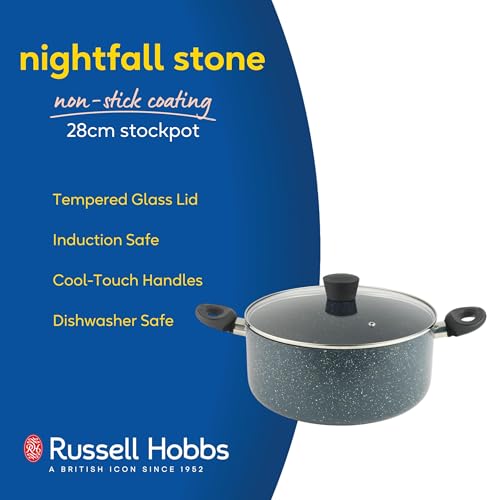 Russell Hobbs RH03410EU7 Nightfall Stone 28 cm Stockpot – Non-Stick Cooking Pot, Tempered Glass Lid, Induction Suitable, Durable Aluminium Cookware, Soup Pan, Easy Clean, PFOA-Free, Soft-Touch Handles - Image 3