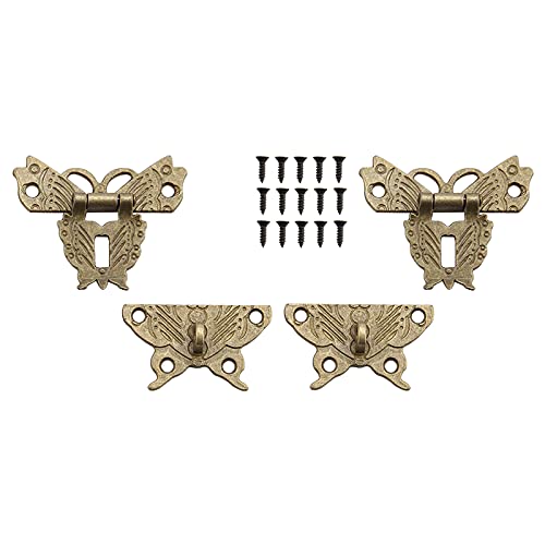 Image of Wooden Jewelry Box,Antique Retro Vintage Butterfly Shaped Decorative Hasp Pad Lock Metal Padlock for Cabinet Furniture Wooden Box