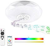 ✨【Multifunción】: A través de la tecnología Bluetooth y el control remoto, puede ajustar el brillo y cambiar el color para brindar una atmósfera hermosa a su espacio vital. La luz que cambia de color se puede usar como altavoz para reproducir música e historias para su bebé