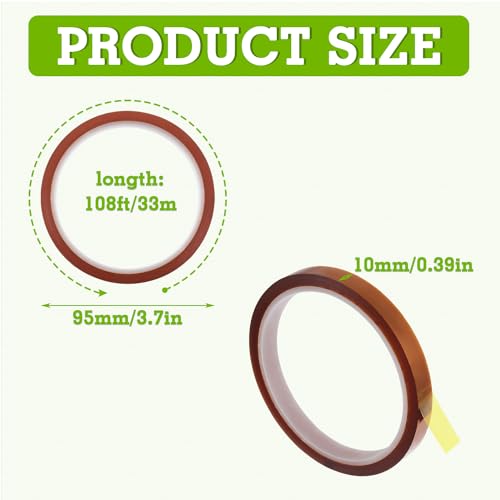 Image of 10mm X 33m 108ft High Temp Tape Sublimation No Residue with Silicone Adhesive for Protect CPU and 3D Printer Work Surface Soldering(4 Roll,Dark Brown)