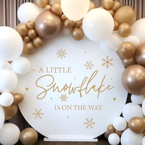 Whaline A Little Snowflake is On The Way Decal Winter Wonderland Baby Shower Backdrop Decorations Gender Reveal Party Stickers Gold Snowflake Welcome Sign Decal for Balloon Arch