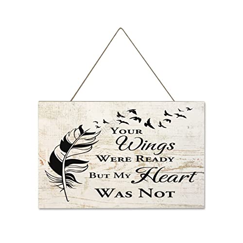 Wooden Signs, Rustic Your Wings Were Ready But My Heart Was Not Sign Plaque Pianted Quote Home Decor Farmhouse Garden Outdoor Wall Art 8"X12", Made In Usa #374 #TOP21