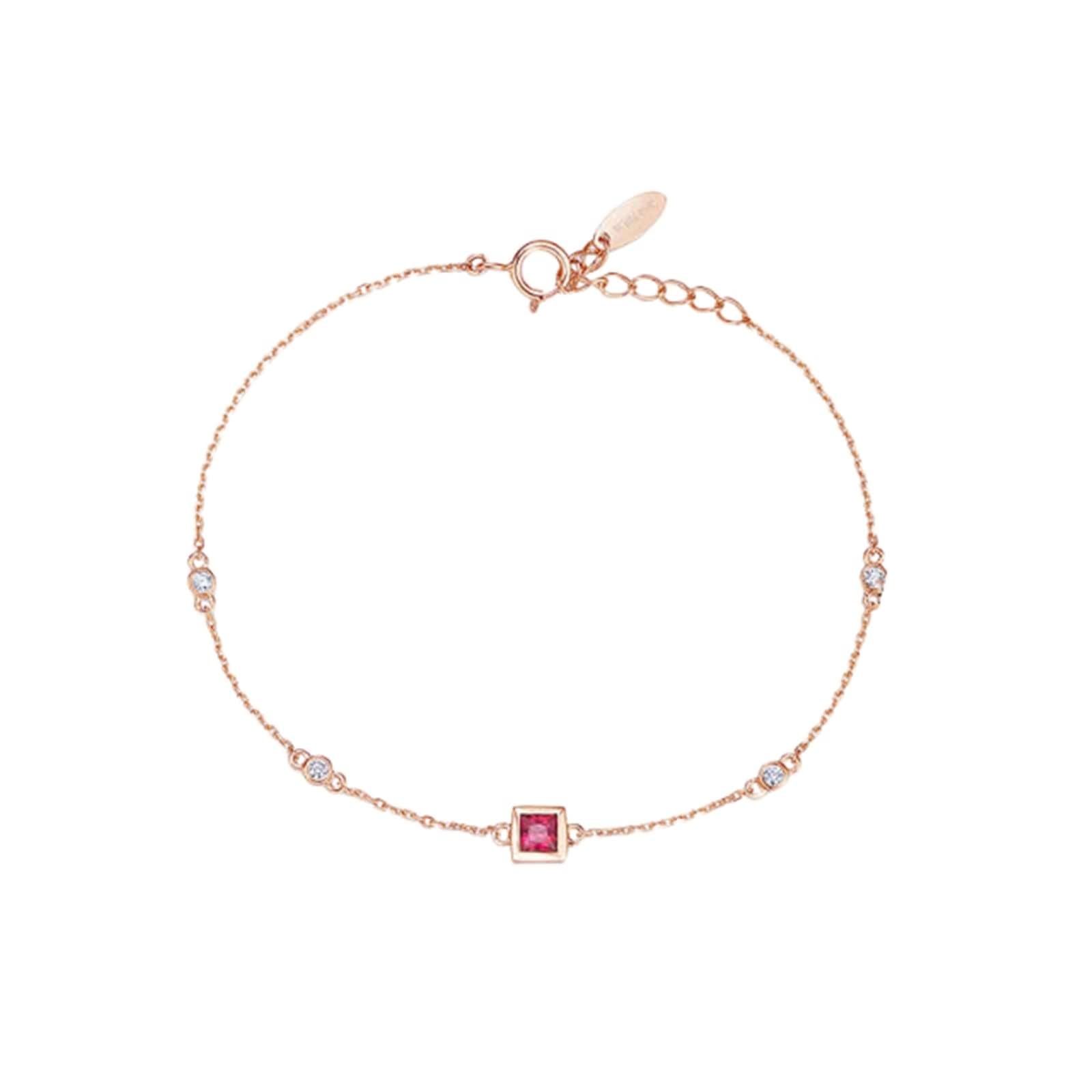 Pulsera de moda para mujer, pulsera cuadrada de princesa con rubí rojo de 0,19 quilates, oro rosa