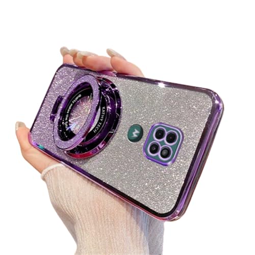 SIYOPINPFY Case for Motorola Moto G9 Play, Glitter Sparkly Diamond Luxury Plating Silicon TPU Soft Cover with Magnetic Ring Stand Holder, Shiny Purple