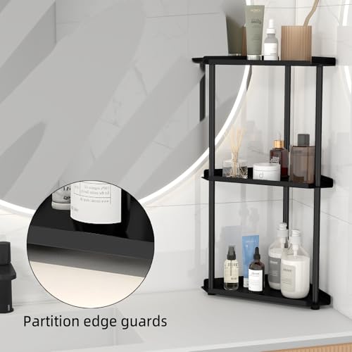 Image of FLE Corner Bathroom Counter Organizer, 3 Tier Corner Shelf Countertop Black | 3 Tier Corner Shelf, Tabletop Mount,Waterproof solid shelf fits bathroom toiletries and kitchen condiment storage.