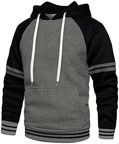 Loveternal Hoodie Herren Pullover Langarm Sweatjacke Kapuzenpullover Schwarz Farbblock Sweatshirt L