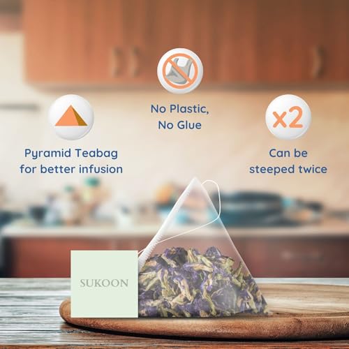 Image of Sukoon Organic Butterfly Pea Flower Tea loose leaf - 4.4 oz (125gm) - Caffeine Free, Herbal, Dried Butterfly Pea Flowers purple food coloring for cocktails