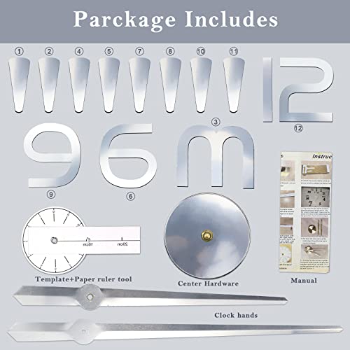 suaywo Silver 3D DIY Wall Clock Modern Mute DIY Frameless Large Wall Clocks for Kitchen Wall Clock Stickers for DIY Living Room Decor Home Living Room Bedroom Office - Image 3