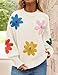 ZESICA Women's Long Puff Sleeve Sweaters Casual Crewneck Ribbed Knit Flower Color Block Loose Pullover Tops,Ivory,Small