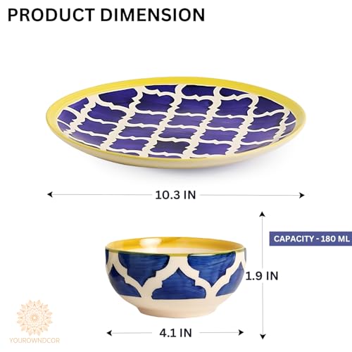 Image of Moroccan Handpainted' Permium Ceramic Plates for Dinner Ceramic Dinner Plates with Katoris (8 Pieces, Serving for 4, Dishwasher & Microwave Safe)