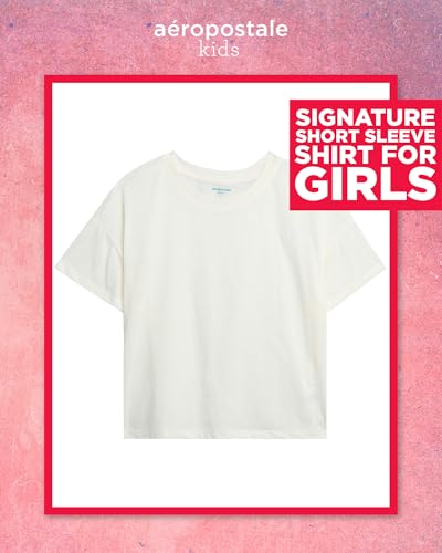 Image of Girls T Shirts - Soft Cotton Blend Short Sleeve Cute Graphic Tees - Classic Crewneck Logo Tee Girls Shirts (Sizes: 4-16), Size 7-8, Cream