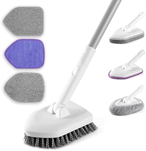 MARSBASE Shower Scrubber, 4 in 1 Shower Tile Brush Tub Scrubber with Long Handle, No Scratch Shower Cleaning Brush for Cleaning Bathroom Kitchen Bathtub Glass Tile Sink Wall