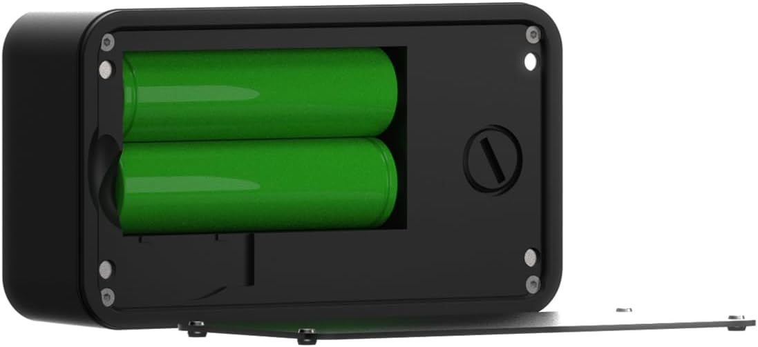 Rear view of YLL IH 2.0 showing open battery compartment with two green 18650 batteries inserted.
