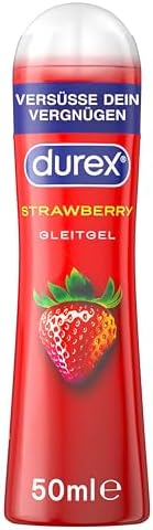 Durex Gleitgel Strawberry – Wasserbasiertes Erdbeer-Gleitmittel für angenehme Gleitfähigkeit, sanft & pH-freundlich – 50 ml