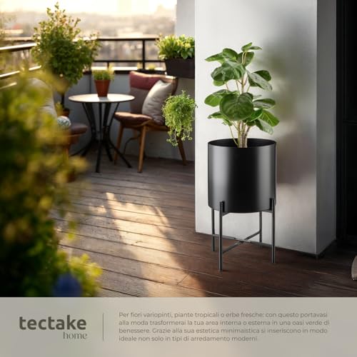 Tectake® Set Da 2 Portapiante, Portavasi, Supporto Piante Per Esterno, Giardino, Balcone E Interno, Acciaio Verniciato, Vasi Rimovibili Con Cuscinetti Antiscivolo, Arredamento Casa Vaso Piante - Nero - 5