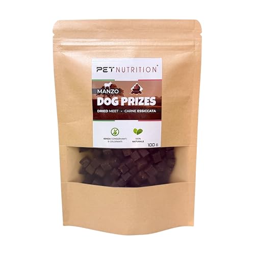 Pet Nutrition Dog Prizes, Snack Premietti di Manzo Essiccato, 100% Naturale, 100g