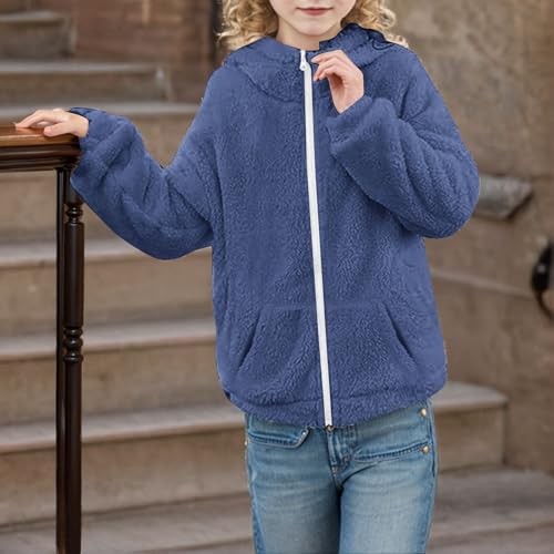 Girls Sherpa Hoodies Zip Up Fuzzy Sweathirts Cozy Warm Fleece Sweater Soft Furry Hooded Sweatshirt with Pockets2