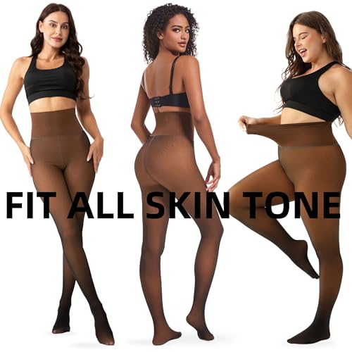 High Waisted Lightweight Fleece Tights,Seamless Control Top Compression Fake Translucent Dark Skin Shaping Insulated Legging4