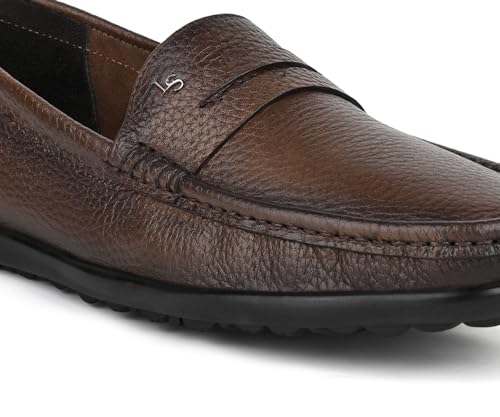 Image of LOUIS STITCH Italian Milled Leather Formal Shoes for Men | Ultra Lightweight Men's Slip On Solid Formal Loafers | Comfortable for Long Hours | LSPDFL