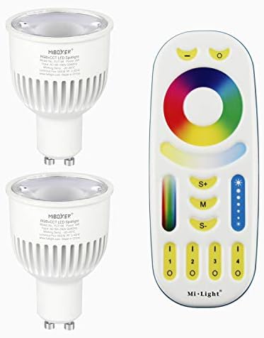 LIGHTEU®, 1x 4W GU10 RGB+CCT LED Spotlight Color Changing and CCT WW CW Temperature Adjustable, Original Mi-Light, Bulb with a 4-Zone Remote (FUT103+FUT092)