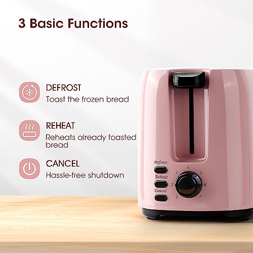 iSiLER-2-Slice-Toaster-13-Inches-Wide-Slot-Bagel-Toaster-with-7-Shade-Settings-and-Double-Side-Baking-Compact-Bread-Toaster-with-Removable-Crumb-Tray-Defrost-Cancel-Function-Pink