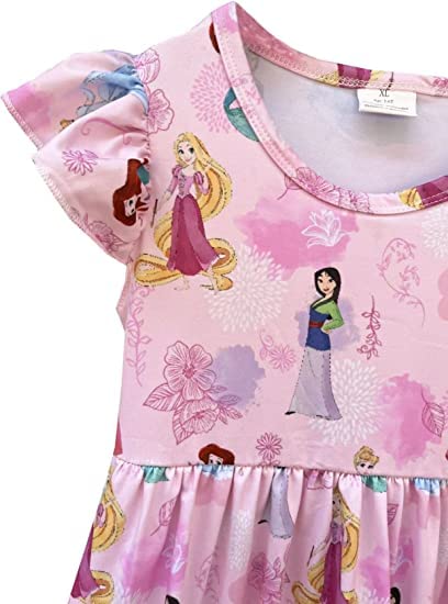 Baby Girls Princess Dress Cartoon Princess Print Dress Girls Toddlers Casual Boutique Pearl Dress Pink