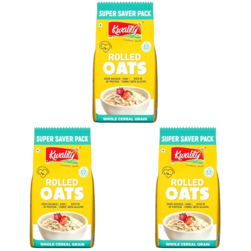 Image of Kwality Rolled Oats 1kg Pouch | Wholegrain Oatmeal for Healthy Breakfast | High Fiber & Protein | Gluten-Free | No Added Sugar | Weight Management Friendly | Quick Cooking (Pack of 3)