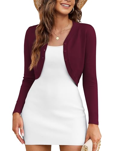 OmicGot Women's Cropped Cardigan Sweaters Long Sleeve Open Front Bolero Shrugs for Dresses S-XL