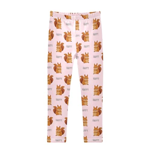 Cute Squirrel Pattern Girls Leggings Soft Comfortable Athletic Leggings Dancing Pants for 4-10 Years