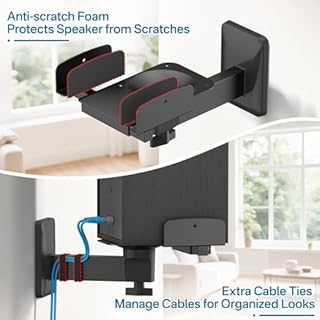 Pair of Adjustable Speaker Wall Mount for Klipsch Bookshelf Speaker Mount - Heavy Duty Side Clamping Wall Speaker Mounts for Klipsch R-40PM R50M RP-500M II RP-600M II Speaker Mount, 55 LBS Capacity