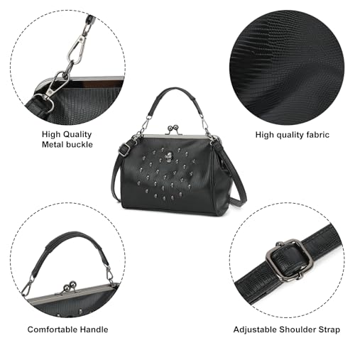 Women Vintage Hollow Handbag Oil Leather Kiss Lock Rivet Skull Shoulder Crossbody Bag Evening Clutch Satchel Purse3
