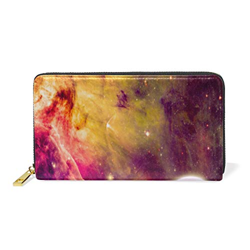 Preisvergleich Produktbild GIGIJY Galaxy Nebula Planet Geldbörse, mehrere Kreditkartenfächer, Tasche für Frauen, echtes Leder, mit Reißverschluss