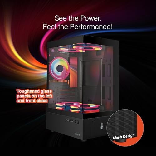 Image of FINGERS C-Vision-5N Micro-ATX PC Cabinet with Dual Toughened Glass Panels, 5 Pre-Installed ARGB Fans, Liquid Cooler Compatibility, Magnetic Dust Filter, USB 3.0 for Premium Performance & Style (Black)