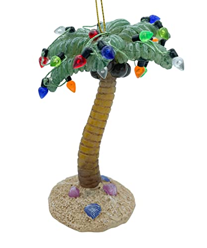 Palm Tree Christmas Tropical Coastal Beach Ornament with Xmas Lights