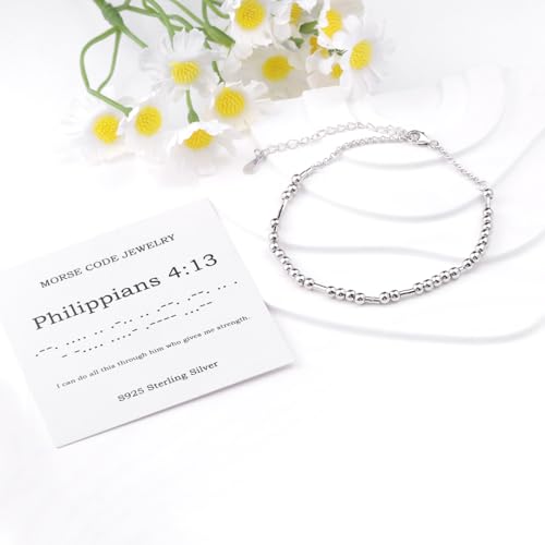 Morse Code Bracelets for Women - 925 Sterling Sliver Christian Bible Verse Morse Code Bracelets Scripture Braceles Adjustable Inspirational Faith Jewelry Religious Christian Gifts for Women Daughter2