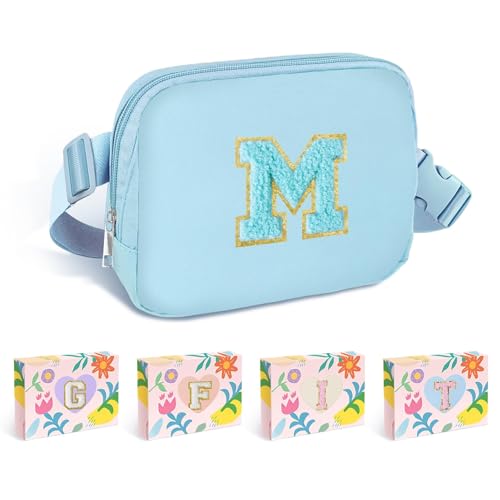 Image of COSHAYSOO Blue Fanny Pack for Girls Purse Crossbody Belt Bag with Initials, Personalized 6 7 8 9 10 11 12 Year Old Teen Girl Birthday Gift Ideas Christmas Gifts Preteen Tween Trendy Stuff Letter M