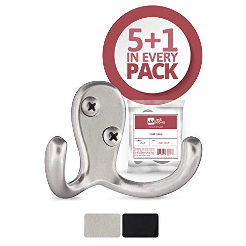 Jack N’ Drill Coat Hook 5+1 Pack in Matte Nickel, Heavy Duty