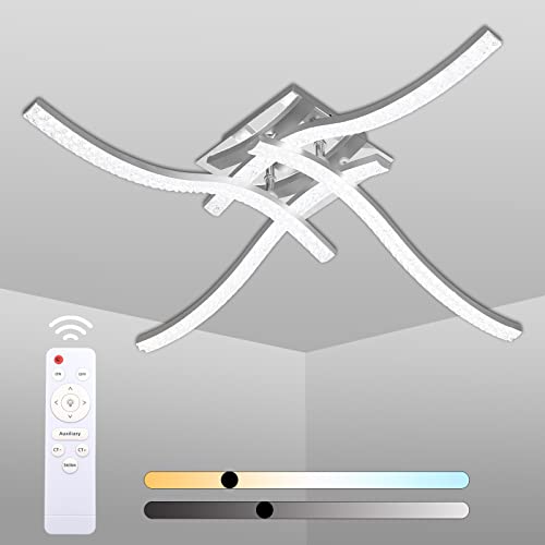 LED Deckenleuchte Dimmbar Elegantes Curved Design LED Deckenleuchte 4 Eingebaute LED Boards 28W Moderne Metall Deckenleuchte für Schlafzimmer Wohnzimmer Flur Küche Cover