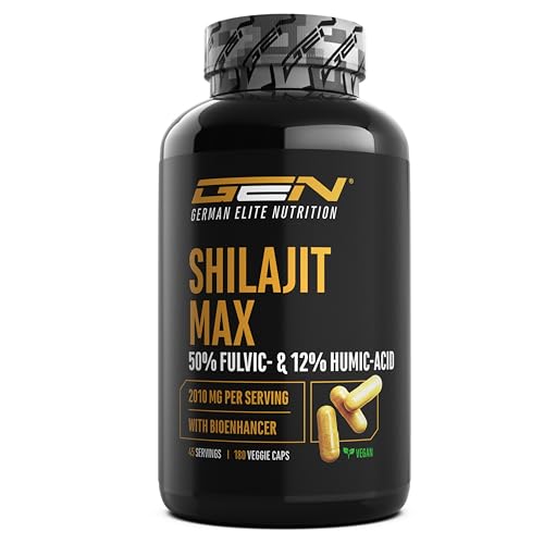 Mumijo Shilajit Max -180 cápsulas - Extra fuerte: 2000 mg por porción diaria - 50% ácido fúlvico + 12% ácido húmico + bioenhancer - Extracto original Himalaya 10:1 - Vegano