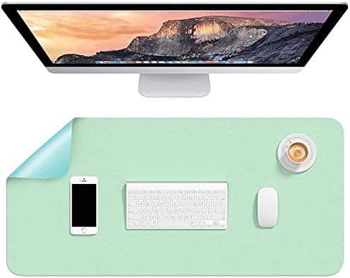 Hsurbtra Desk Pad, 31.5" x 15.7" Dual Side PU Leather Large Mouse Pad, Desk Protector, Desk Mat for Desktop, Cute Desk Accessories for Women, Desk Supplies for Keyboard and Mouse, Blue and Green