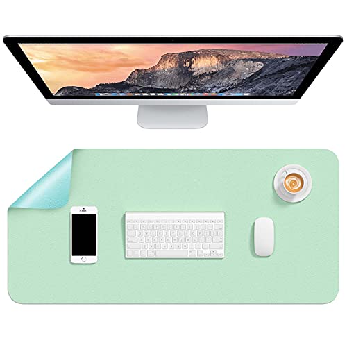 Hsurbtra Desk Pad, 31.5" X 15.7" Dual Side Pu Leather Large Mouse Pad, Desk Protector, Desk Mat For Desktop, Cute Desk Accessories For Women, Desk Supplies For Keyboard And Mouse, Blue And Green #TOP2