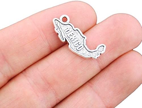 4 Mexico Map Antique Silver Tone Charms 2 Sided - SC5213
