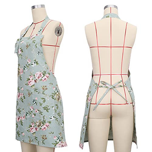 FANTESI 2 Pack Kitchen Aprons for Women, Adjustable Floral Aprons Chef Bakers Apron Cooking Apron with Big Pockets for Cooking Baking Gardening (Flowers)