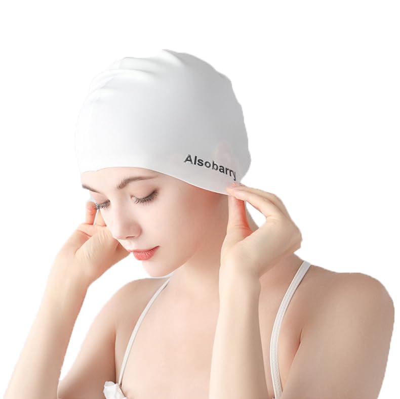 Beisto Long Hair Swim Cap for Women Swimming Cap Silicone Swim Cap Women Adult Bathing Caps for Women Swimming,Tiger Printed, Large, white