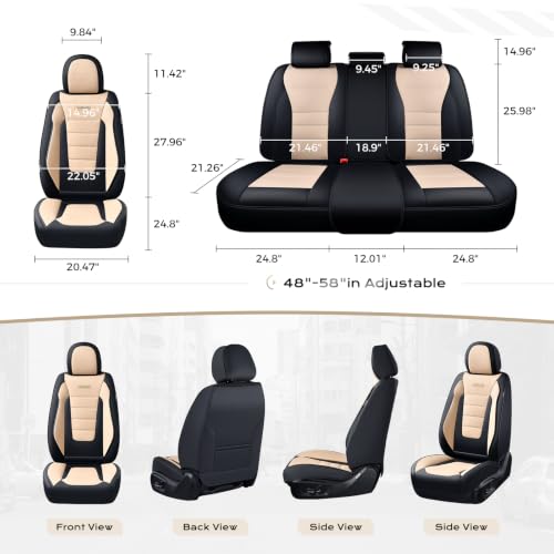 Image of Coverado Car Seat Covers Full Set, Nappa Leather Seat Covers for Cars, Car Seat Protector Car Seat Cushion, Front and Back Seat Protectors Cushions Universal Fit for Most Cars Vehicles(Black&Beige)