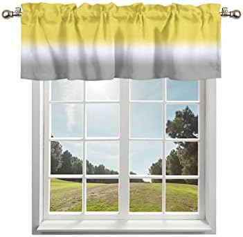 AmbeHome Curtain Valances for Windows Decor, Yellow and Gray Gradient Ombre Color Texture Rod Pocket Valance Window Treatment Kitchen Dining Room, Short Tier Cafe 54×18 inches