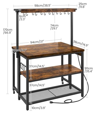 CHOEZON Kitchen Island with Power Outlet, Kitchen Island Table with Folding Top, Stationary Storage Islands, Coffee Bar with Outlets and USB Ports, for Dining Room, Rustic Brown and Black TZD01UBF